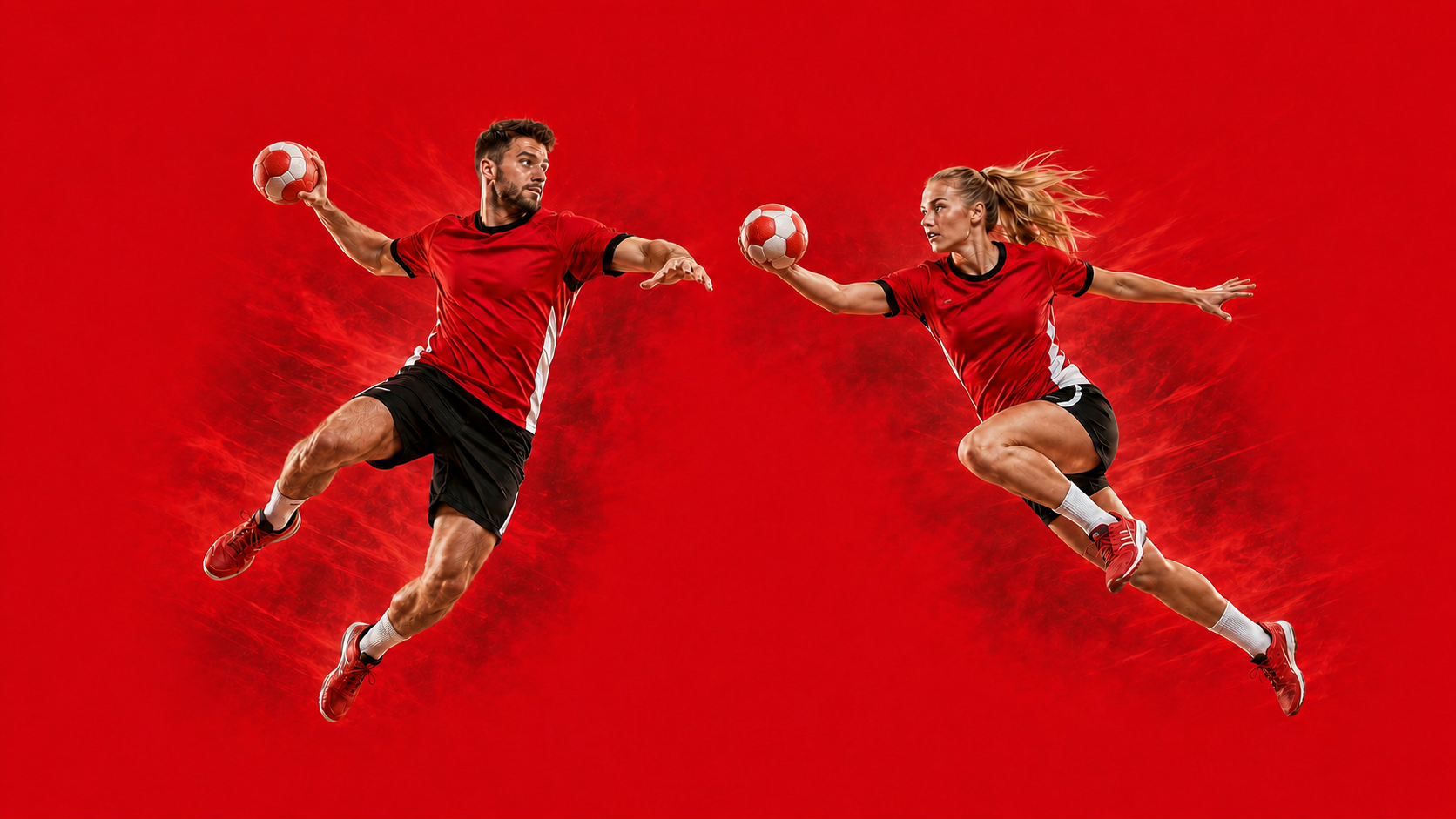 Handballspieler und Handballspielerin im SGBO-Look